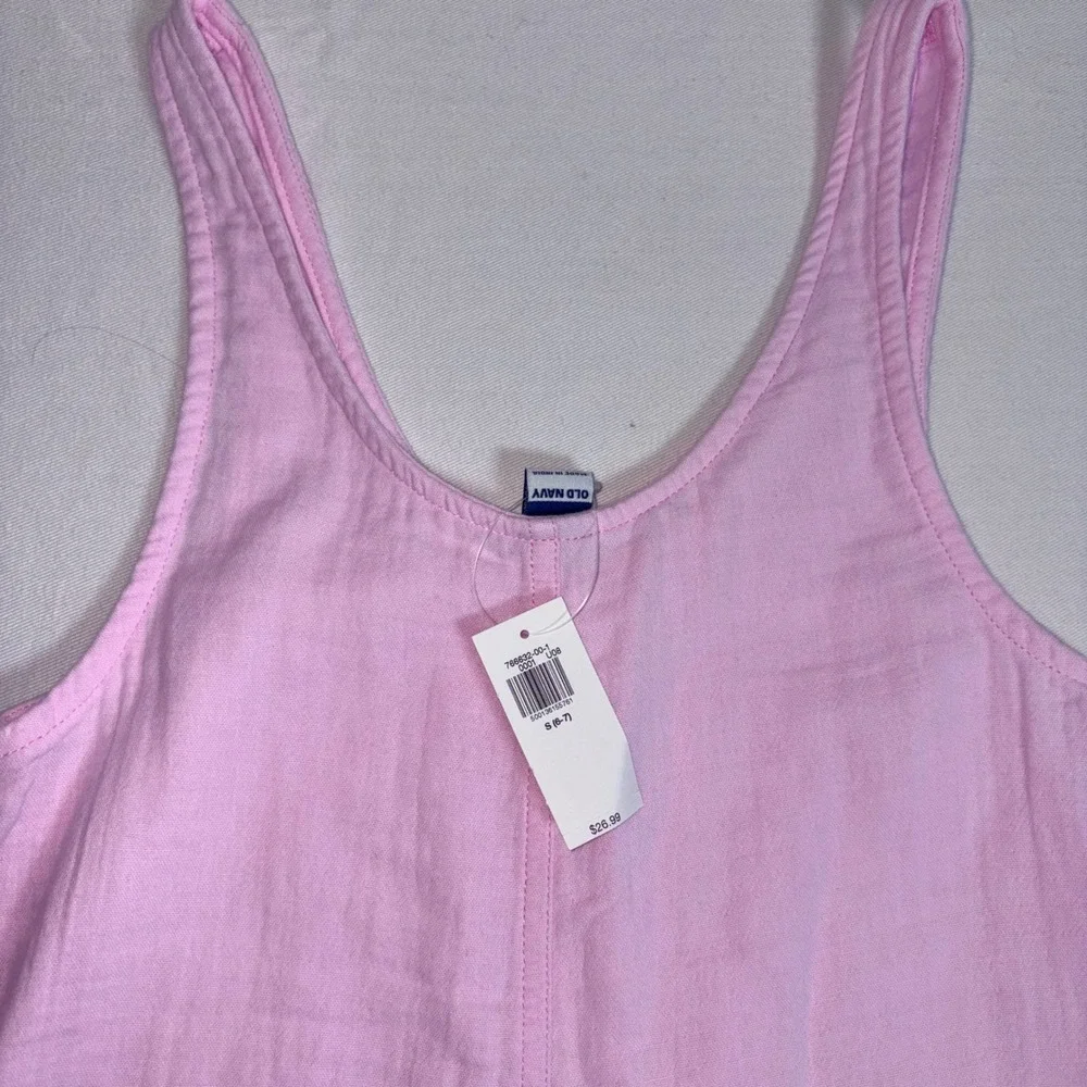 Old Navy Gauze Romper small (age 6-7) Pink New Sleeveless Cotton Pocket Jumpsuit